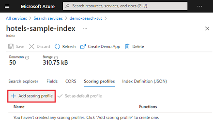 Snímek obrazovky znázorňující možnost Přidat bodovací profil na webu Azure Portal