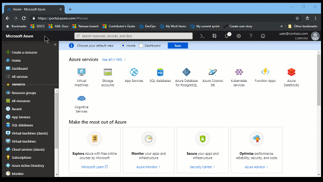 Animovaný obrázek GIF znázorňující, jak vytvořit Search Azure AI na webu Azure Portal