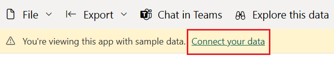 Snímek obrazovky znázorňující, jak se připojit k datům v aplikaci šablony Power BI