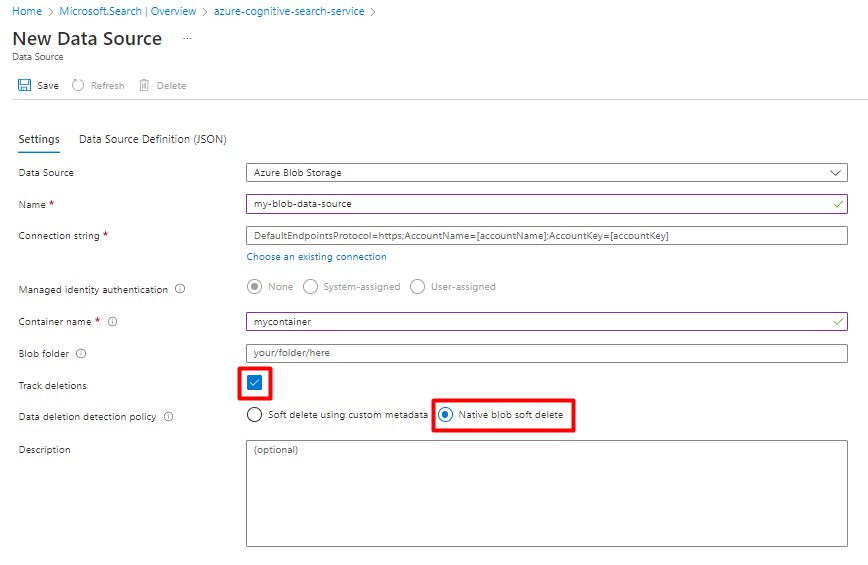 Screenshot: Datenquelle des Portals, natives vorläufiges Löschen.