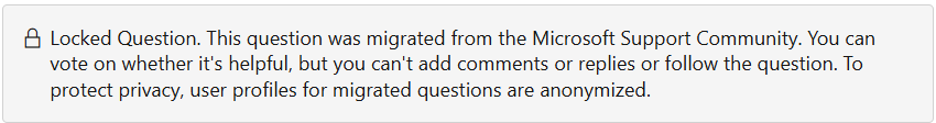 The banner shown on a locked migrated question.
