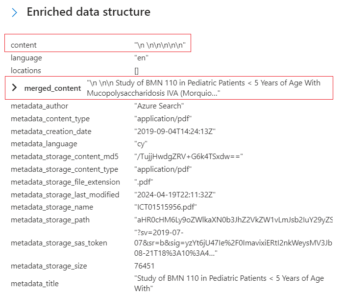 Recorte de pantalla de la estructura de datos enriquecidos.