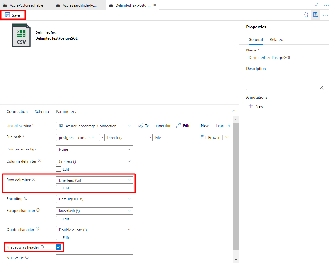 Capture d’écran montrant les options d’importation de données vers le Stockage Blob Azure.
